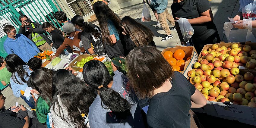students shopping on the farmers market