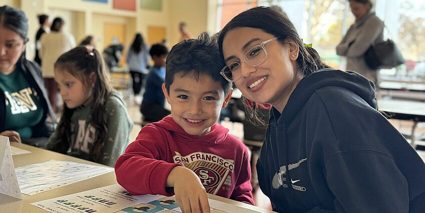 student and family participating at math night