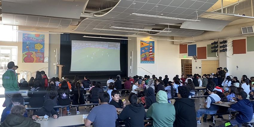 Students in the MU watching the soccer game