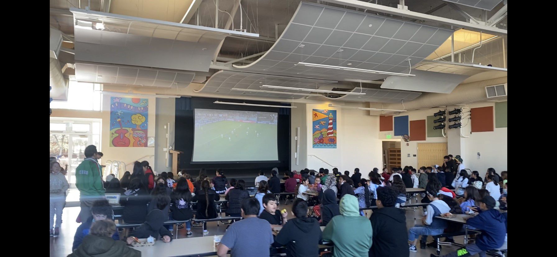 Students in the MU watching the soccer game