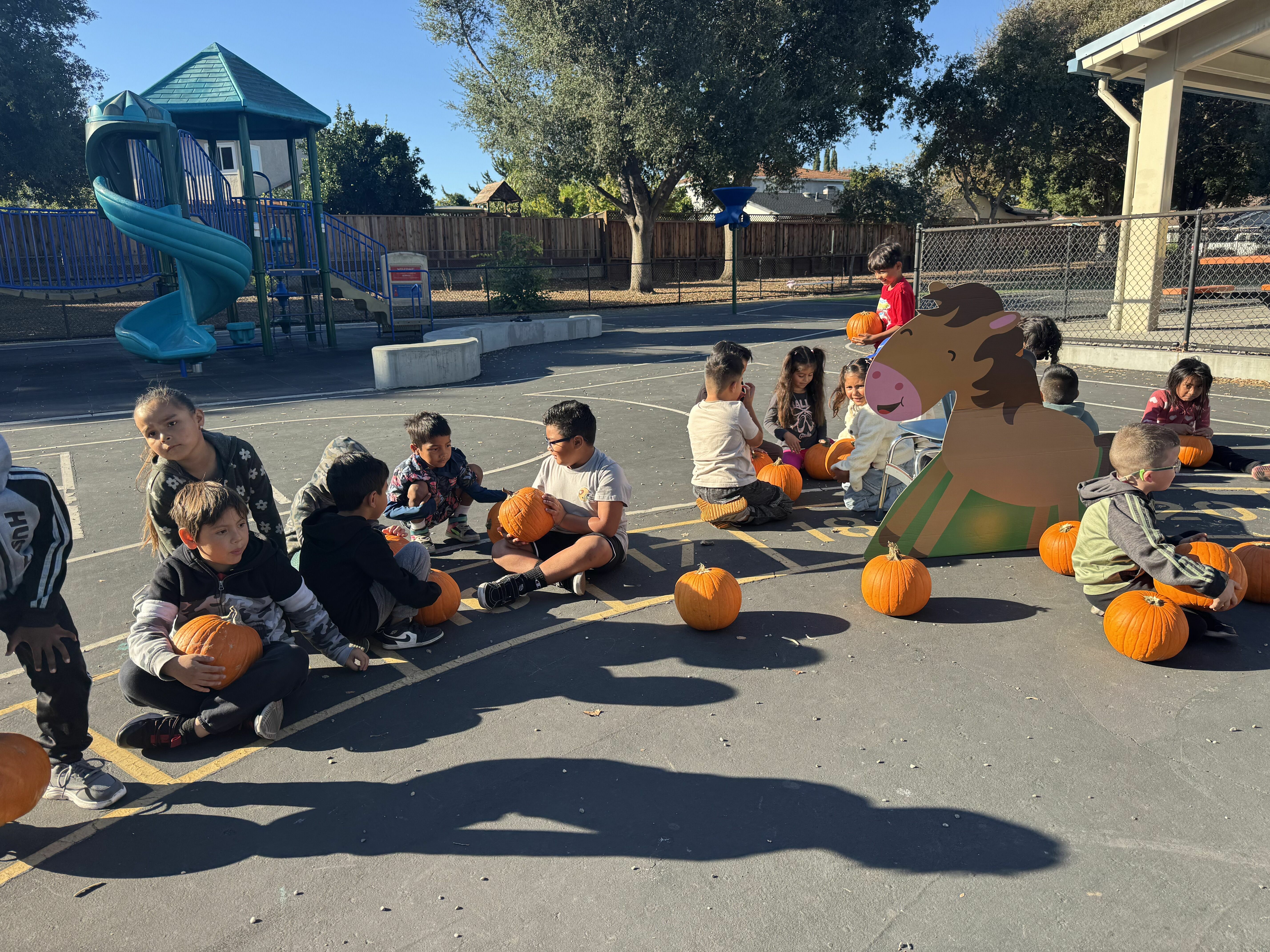 students on pumpkin patch