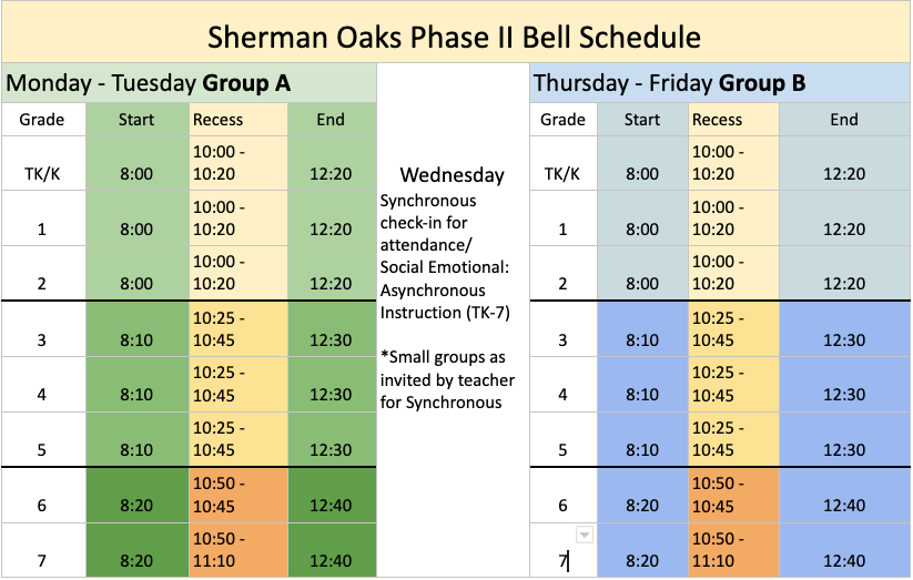 Sherman Oaks Phase 2 Bell Schedule